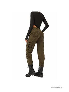 Women's Cotton Cargo Pants with 8 Pockets, High Rise Straight Leg, Camouflage